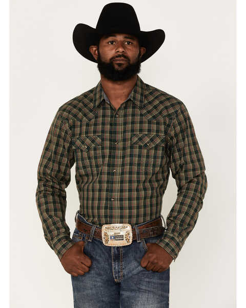 Cody James Men's Douglas Fir Plaid Print Long Sleeve Snap Western Shirt, Green, hi-res