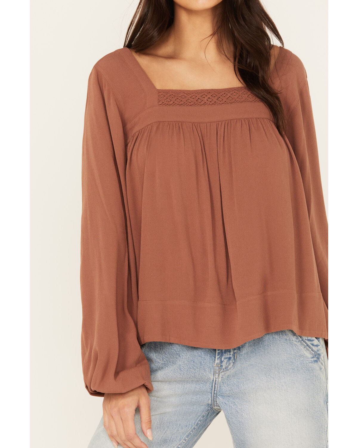 Image #3 - Cleo + Wolf Women's Long Sleeve Flowy Blouse, Coffee, hi-res
