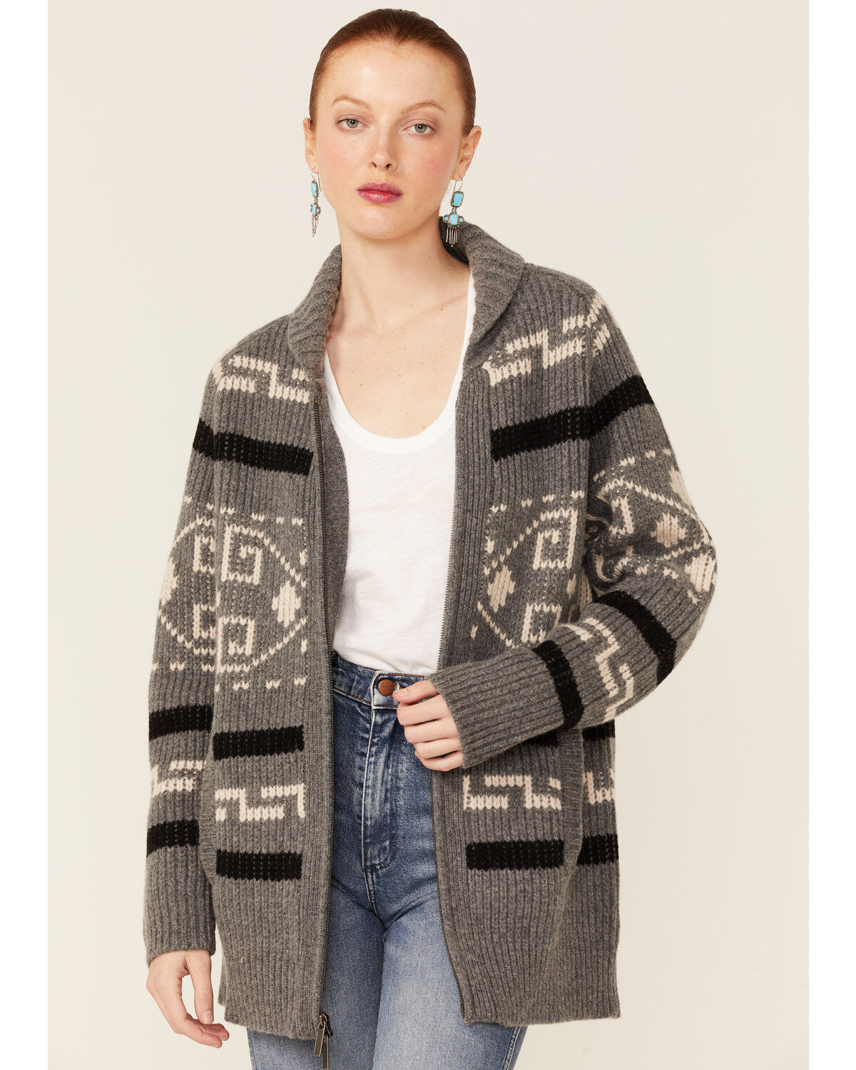 Image #1 - Pendleton Women's Long Sleeve Westerley Cardigan, Grey, hi-res