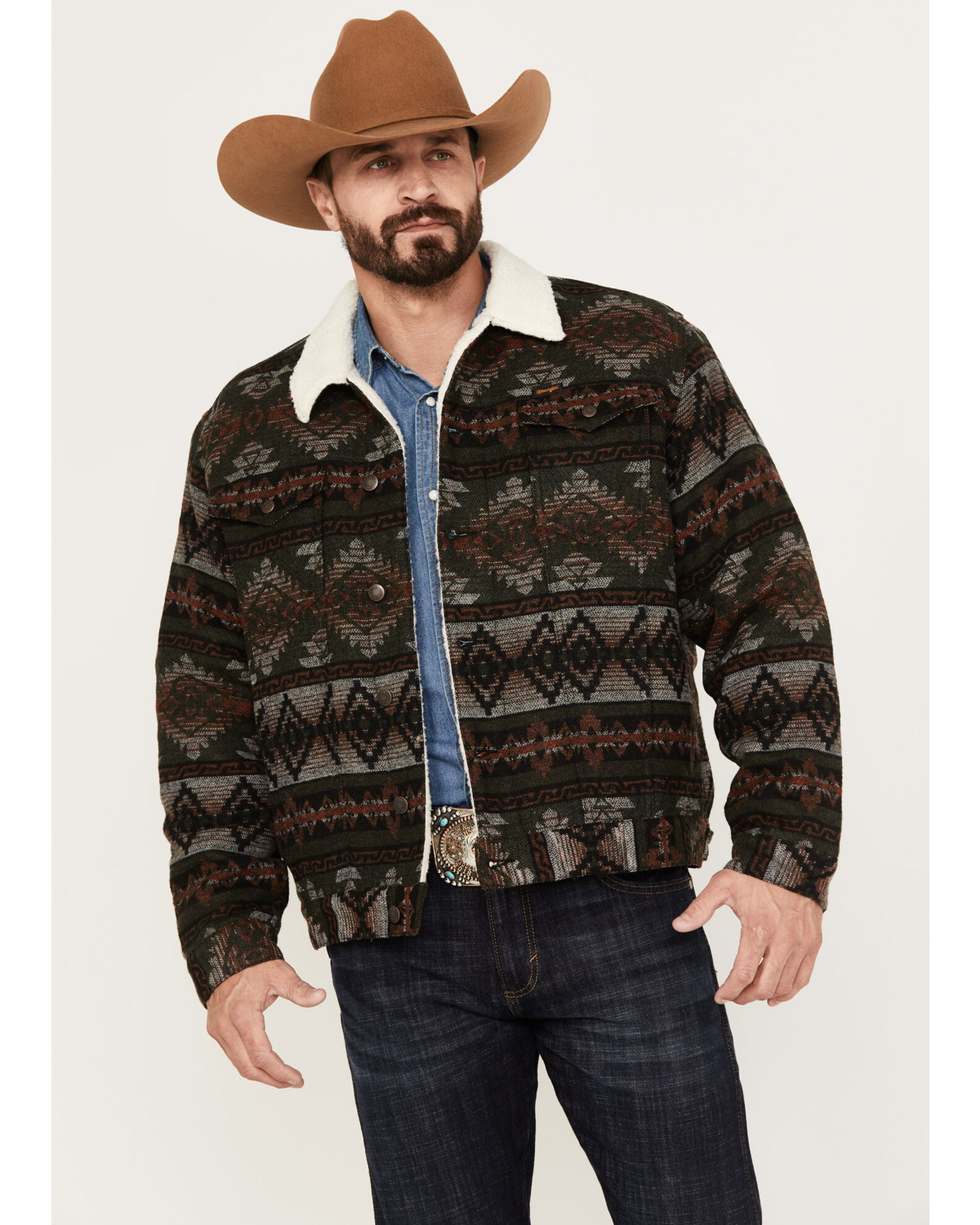 Product Name: Wrangler Men's Southwestern Print Sherpa Button Down ...