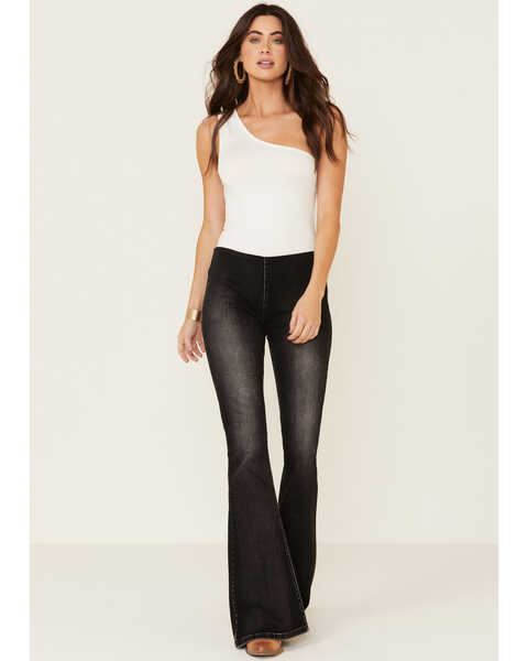 Image #1 - Rock & Roll Denim Women's Charcoal Mid Rise Pull On Flares , , hi-res