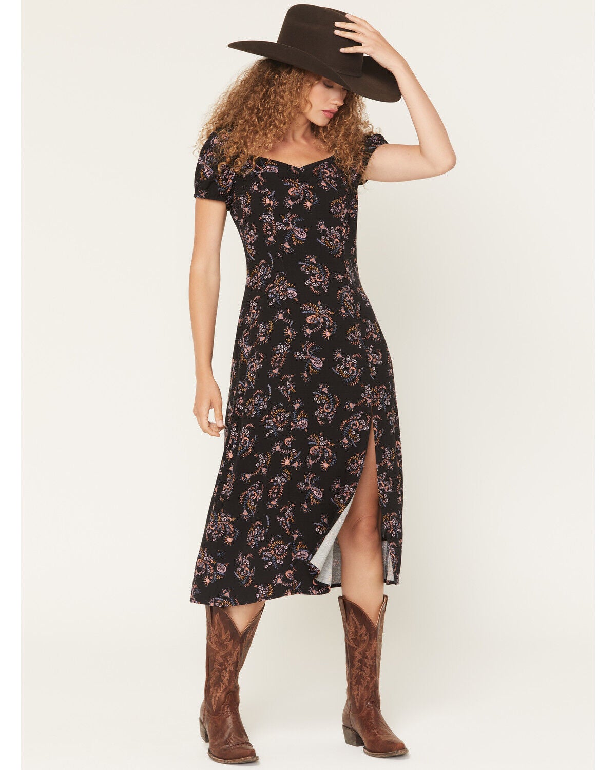 Idyllwind Women's Bethany Flutter Sleeve Midi Dress, Black, hi-res