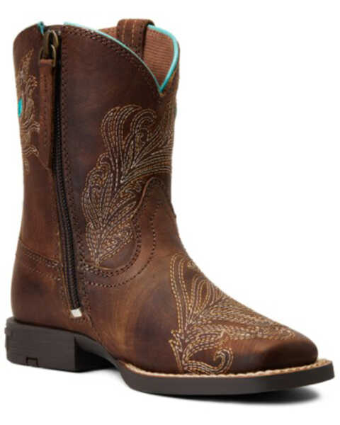 Ariat Girls' Bright Eyes II Easy Fit Hat Box Brown Full-Grain Leather Boot - Broad Square Toe, Brown, hi-res