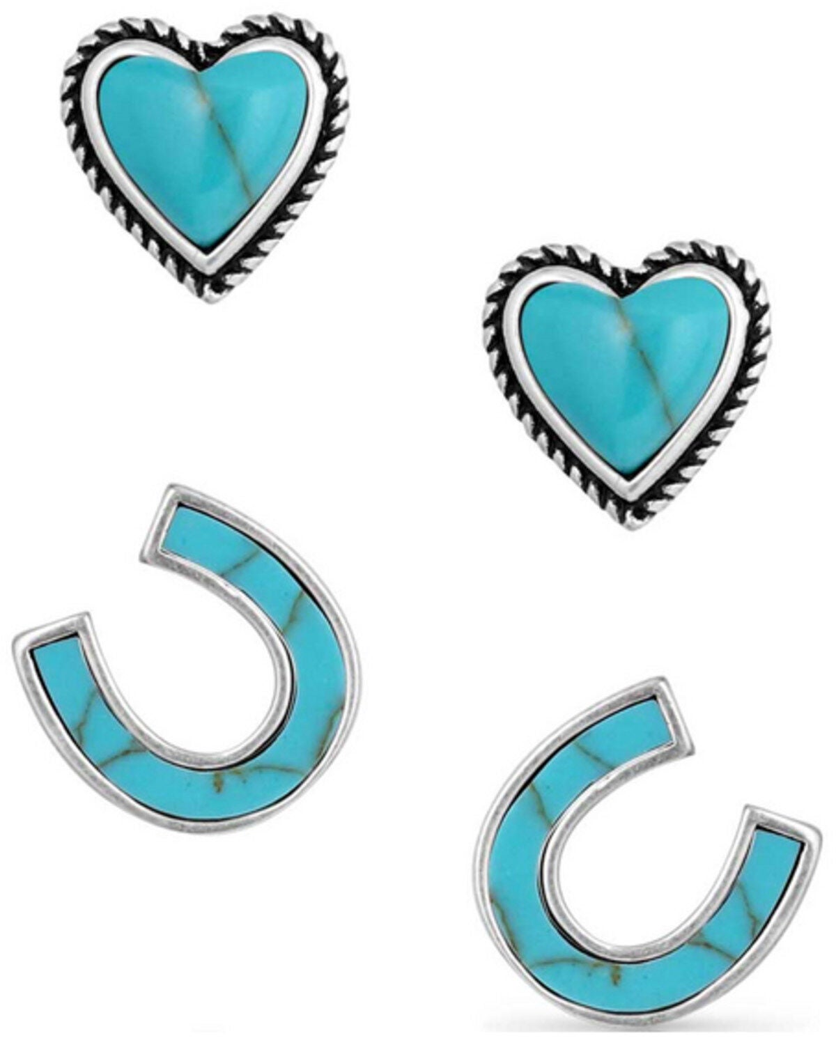 Montana Silversmiths Women's Heart & Horseshoe Turquoise Earrings - 2 Piece, Silver, hi-res