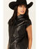 Image #2 - Revel Women's Faux Leather Button-Down Cap Sleeve Top, Black, hi-res