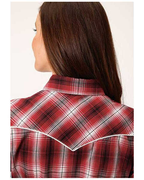 Image #2 - Roper Women's Plaid Print Contrast Piping Long Sleeve Western Snap Shirt, Red, hi-res