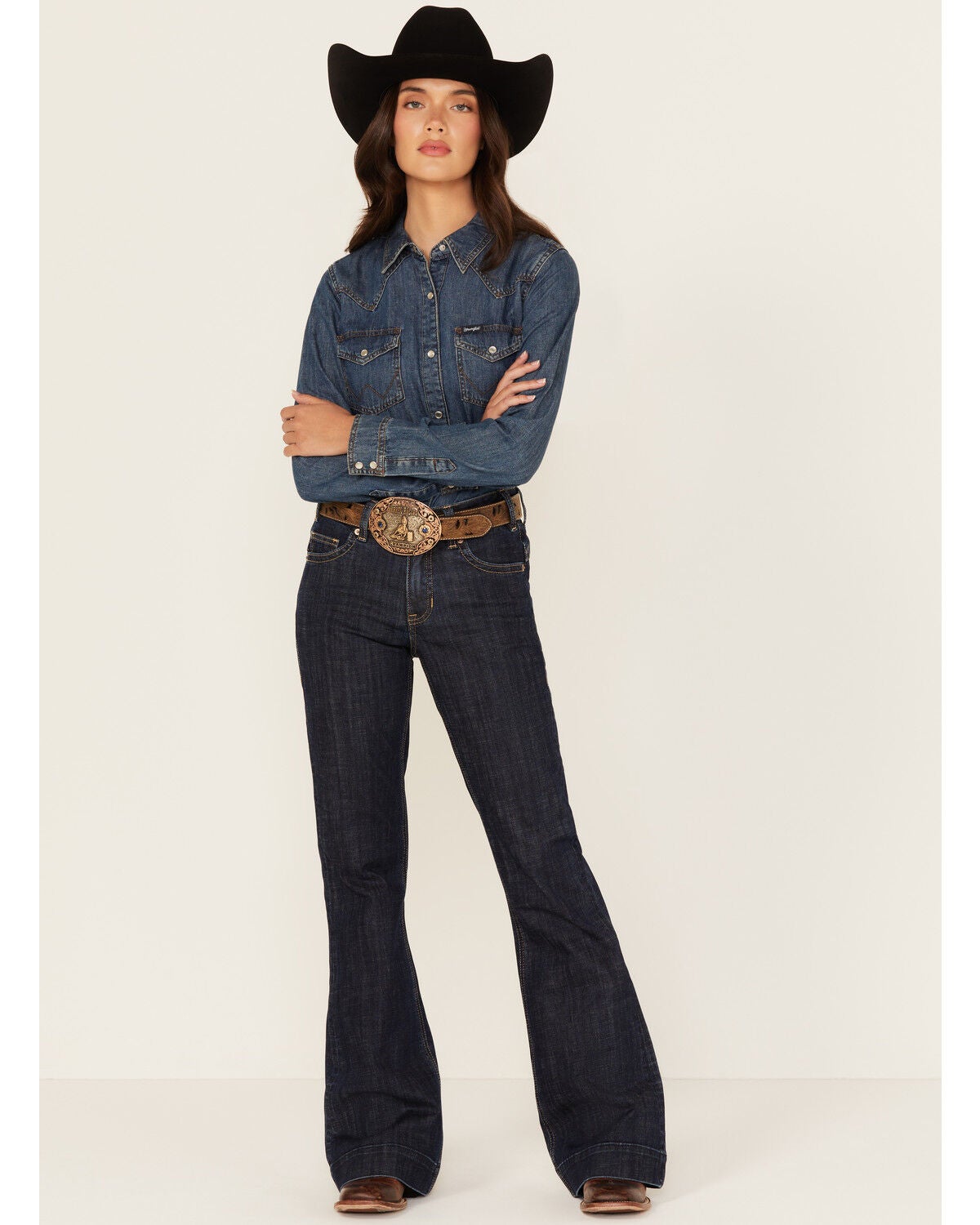 Rock & Roll Denim Women's Dark Wash Mid Rise Trouser Stretch Denim Jeans, Dark Wash, hi-res