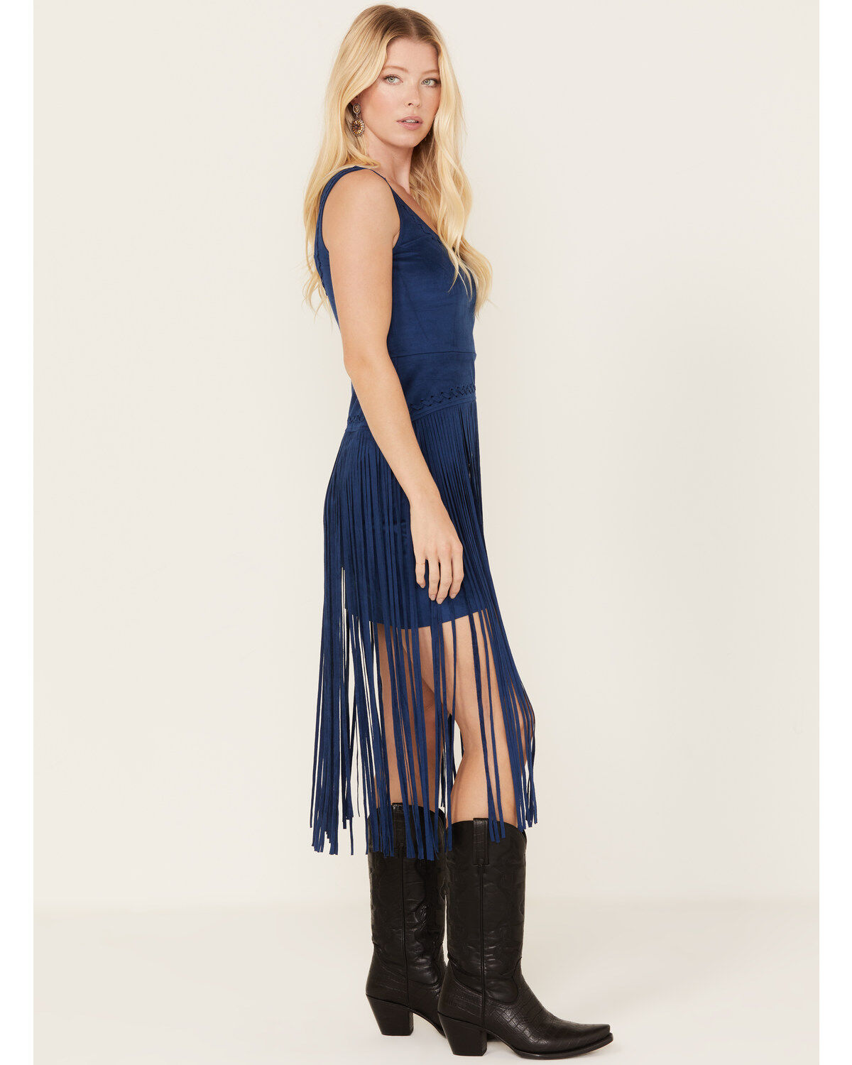 Image #4 - Idyllwind Women's Country Mannor Faux Suede Fringe Mini Dress, Navy, hi-res