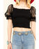 Jealous Tomato Women's Smocked Top, Black, hi-res
