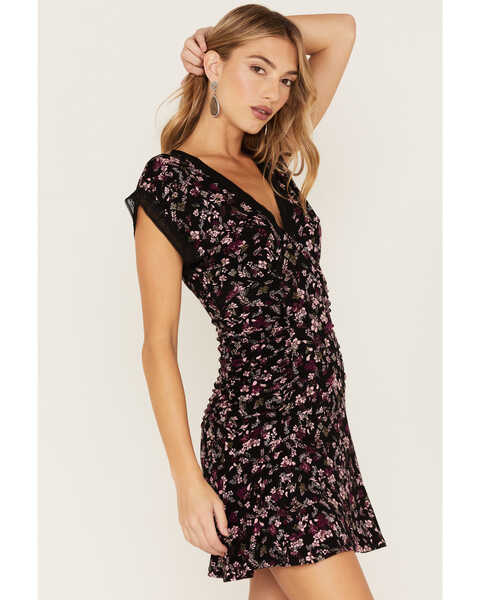 Idyllwind Women's Floral Print Ruched Dress, Black, hi-res