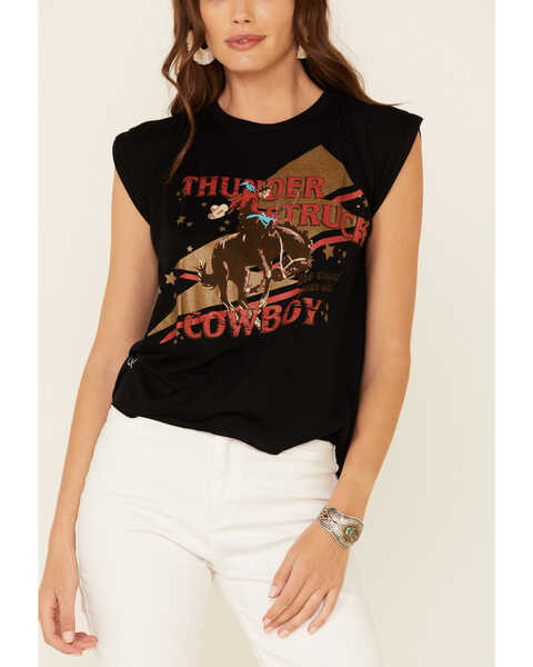 Image #3 - Rodeo Quincy Women's Thunderstruck Cowboy Graphic Short Sleeve Tee , Black, hi-res