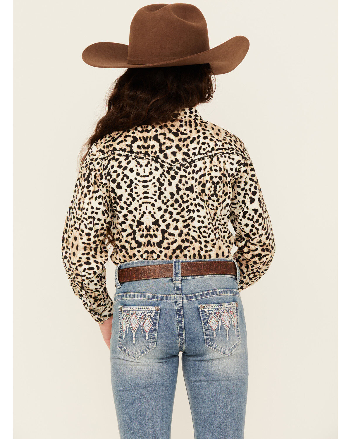 Image #4 - Cowgirl Hardware Girls' Leopard Print Long Sleeve Snap Western Shirt, , hi-res