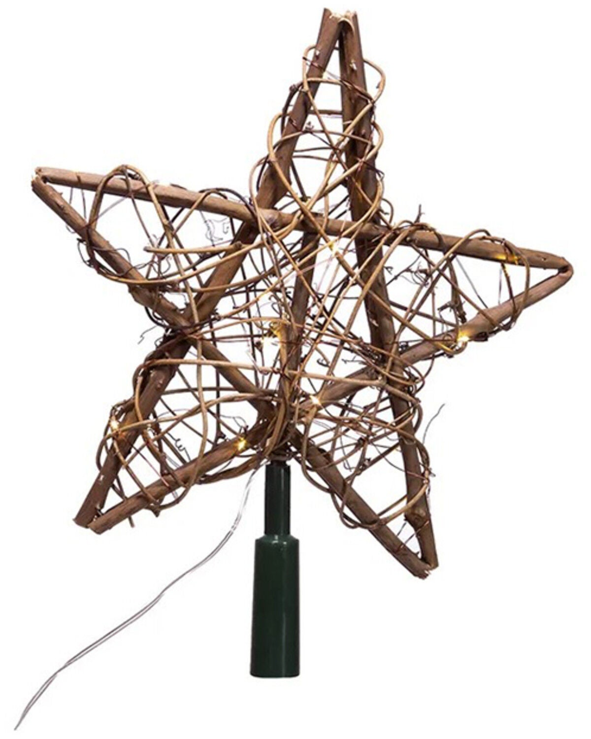 Image #2 - Kurt Adler 10" 20L Warm White Fairy LED Natural Rattan Star Treetop, Multi, hi-res