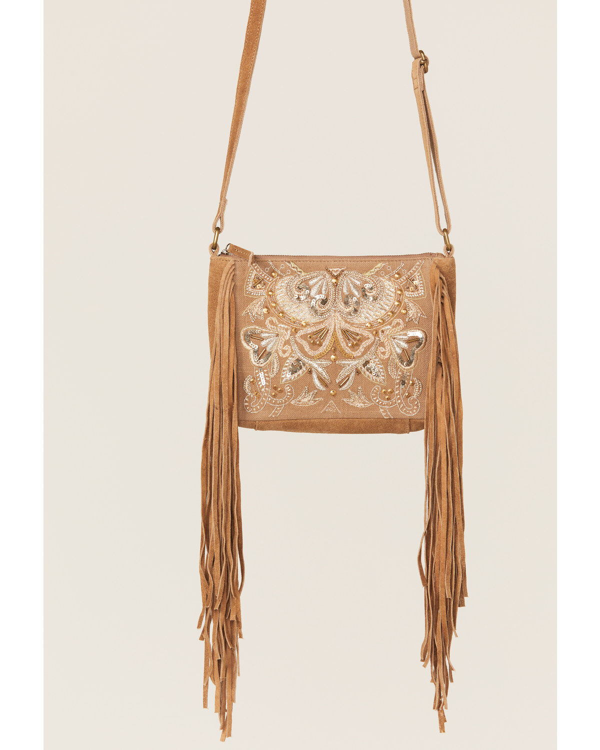Image #2 - Shyanne Women's Light Brown Velvet Embroidered Crossbody Bag, Lt Brown, hi-res