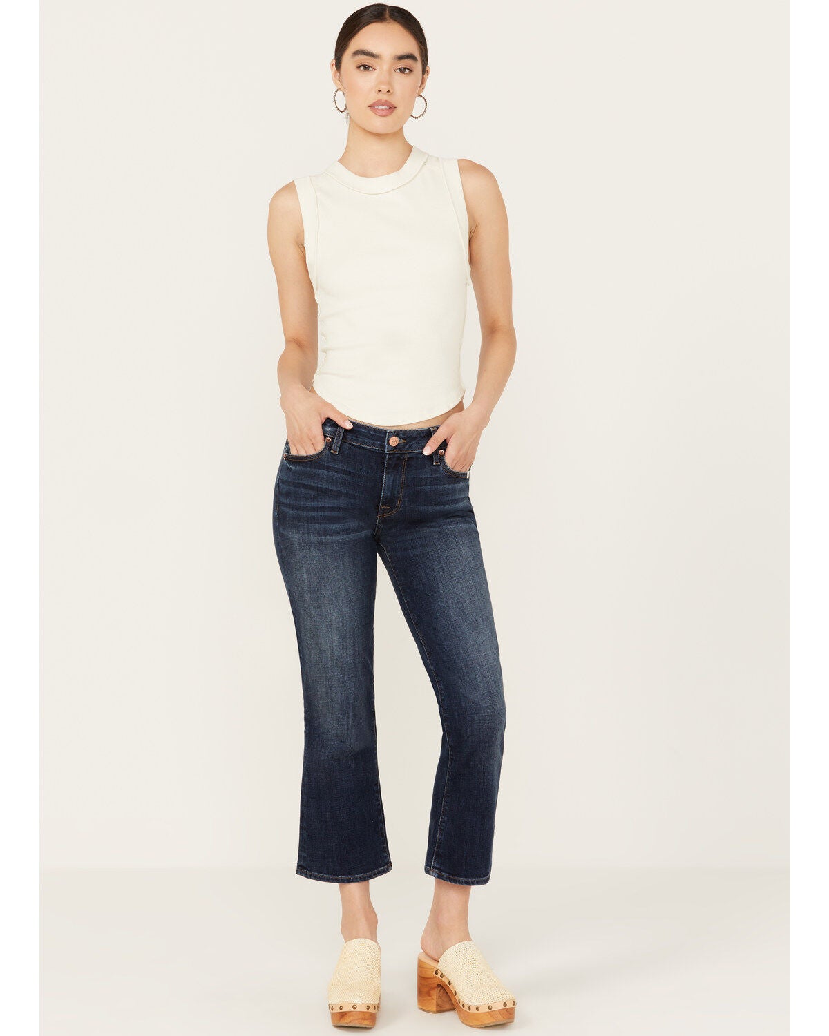 Mia and Moss Women's Spellbound Dark Wash Mid Rise Kick Flare Stretch Jeans, Dark Wash, hi-res