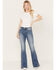 Image #1 - Driftwood Women's Medium Wash High Rise Flare Paisley Hem Jeans, Medium Wash, hi-res