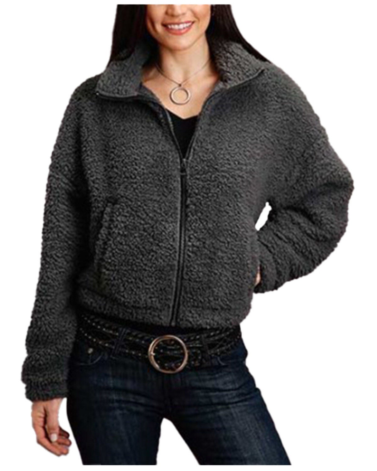 Stetson Women's Charcoal Fuzzy Fleece Jacket, Charcoal, hi-res