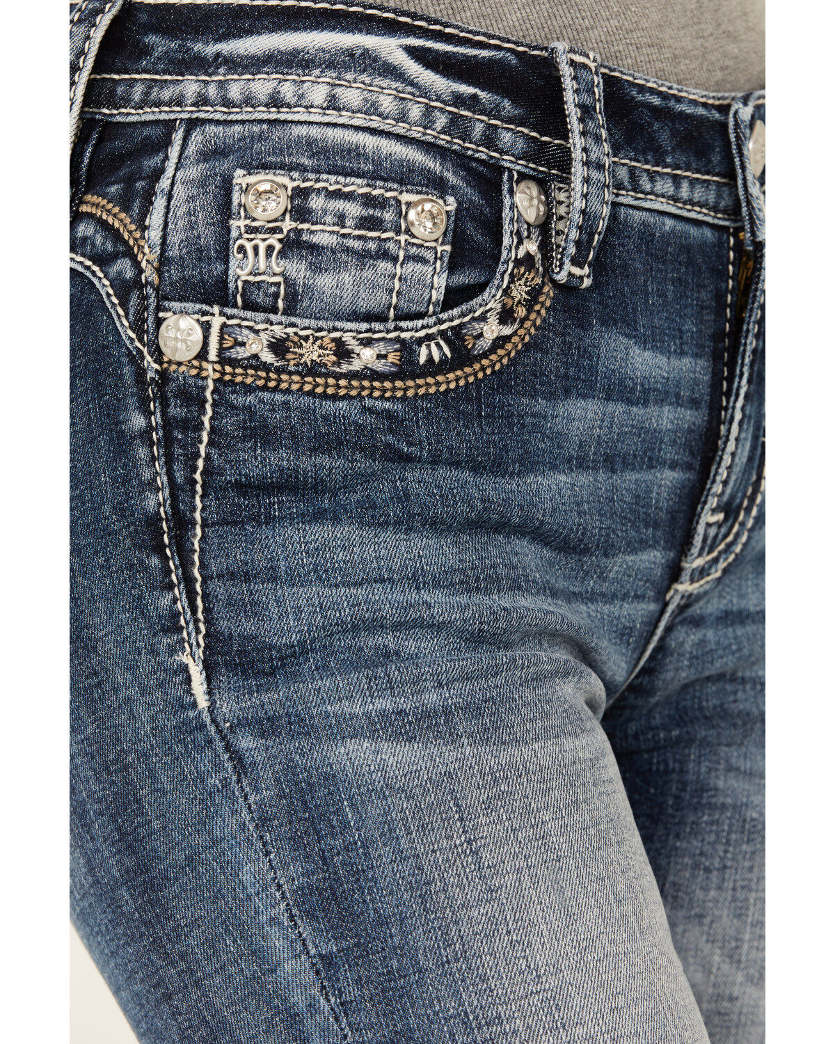 Image #4 - Miss Me Women's Dark Wash Mid Rise Skinny Stretch Denim Jeans, , hi-res
