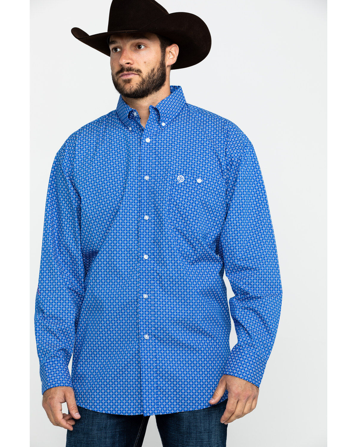 Image #5 - George Strait by Wrangler Men's Royal Blue Geo Print Long Sleeve Western Shirt , , hi-res