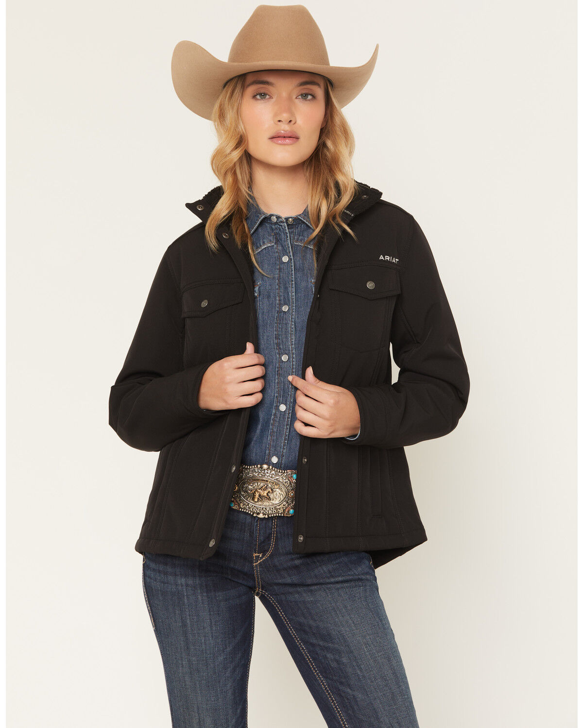 Image #1 - Ariat Women's Berber Back Barn Softshell Jacket, Black, hi-res
