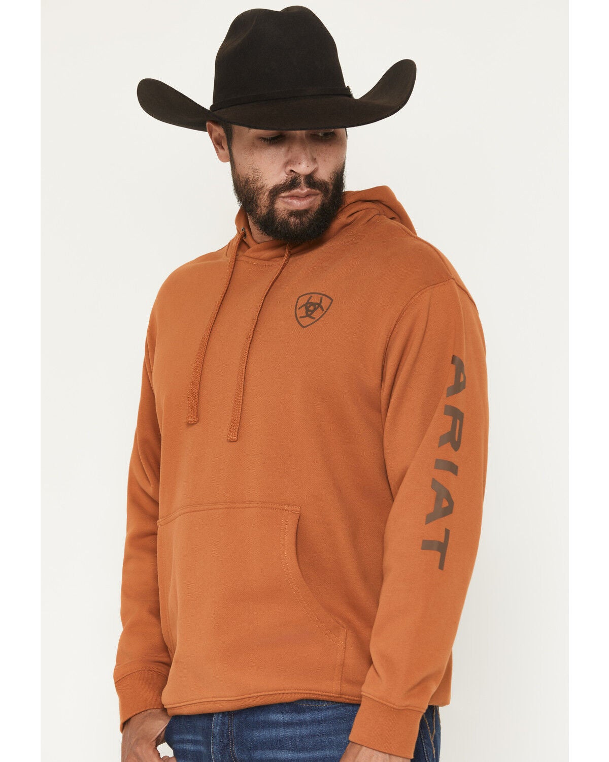 Ariat Men's Logo Graphic Hooded Sweatshirt - Tall, Rust Copper, hi-res