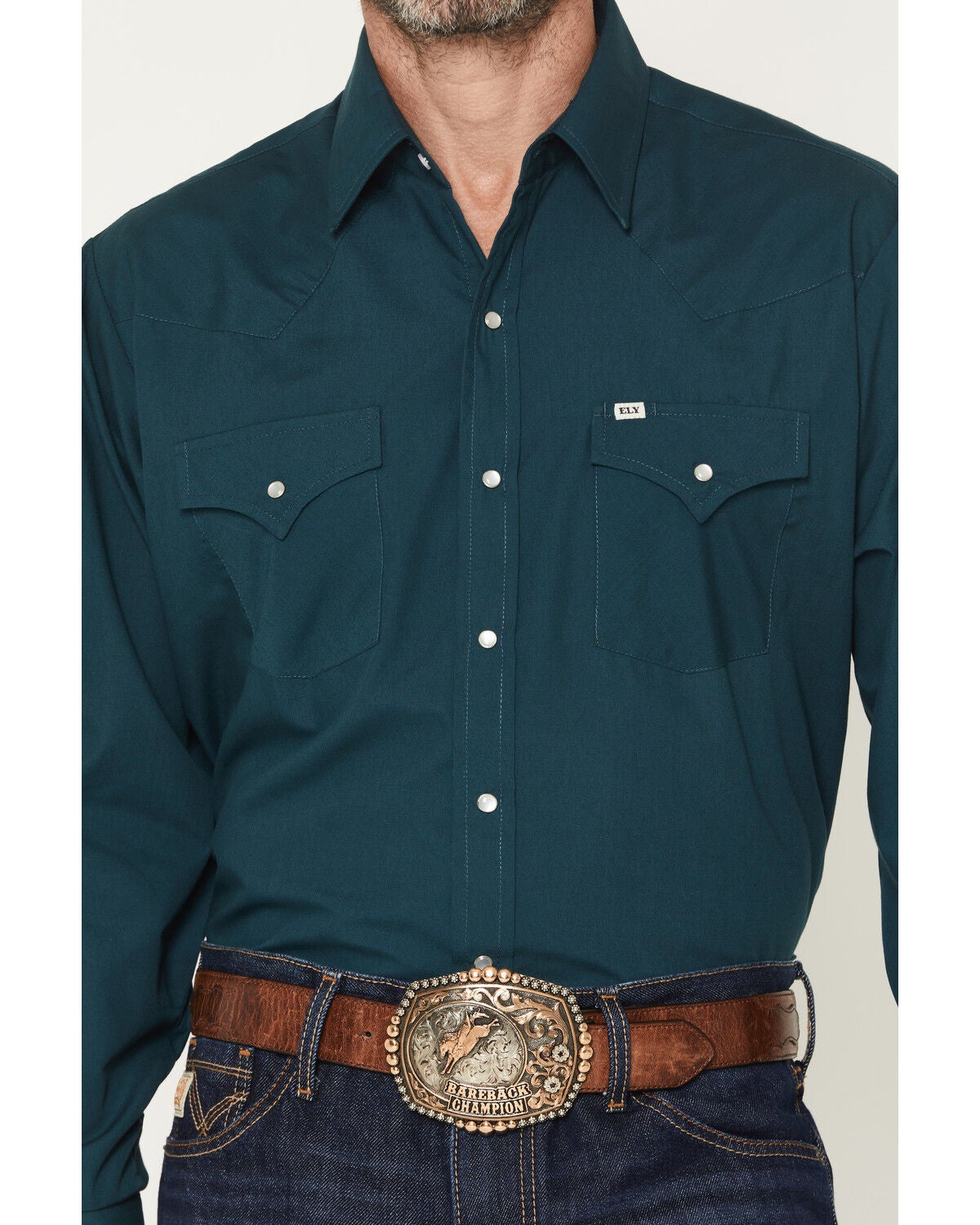 Image #3 - Ely Walker Men's Solid Long Sleeve Pearl Snap Western Shirt, Dark Teal, hi-res