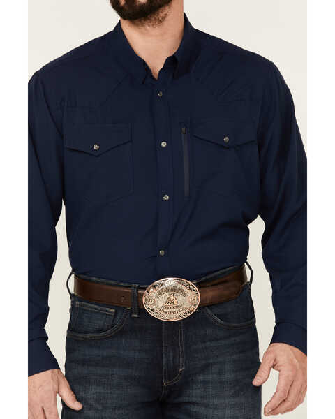 RANK 45 Men's Roughie Performance Long Sleeve Snap Solid Western Shirt , Navy, hi-res