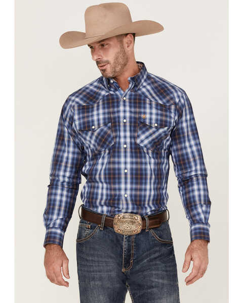 Ariat Men's Relentless Inexorable Stretch Large Plaid Long Sleeve Snap Western Shirt , Navy, hi-res
