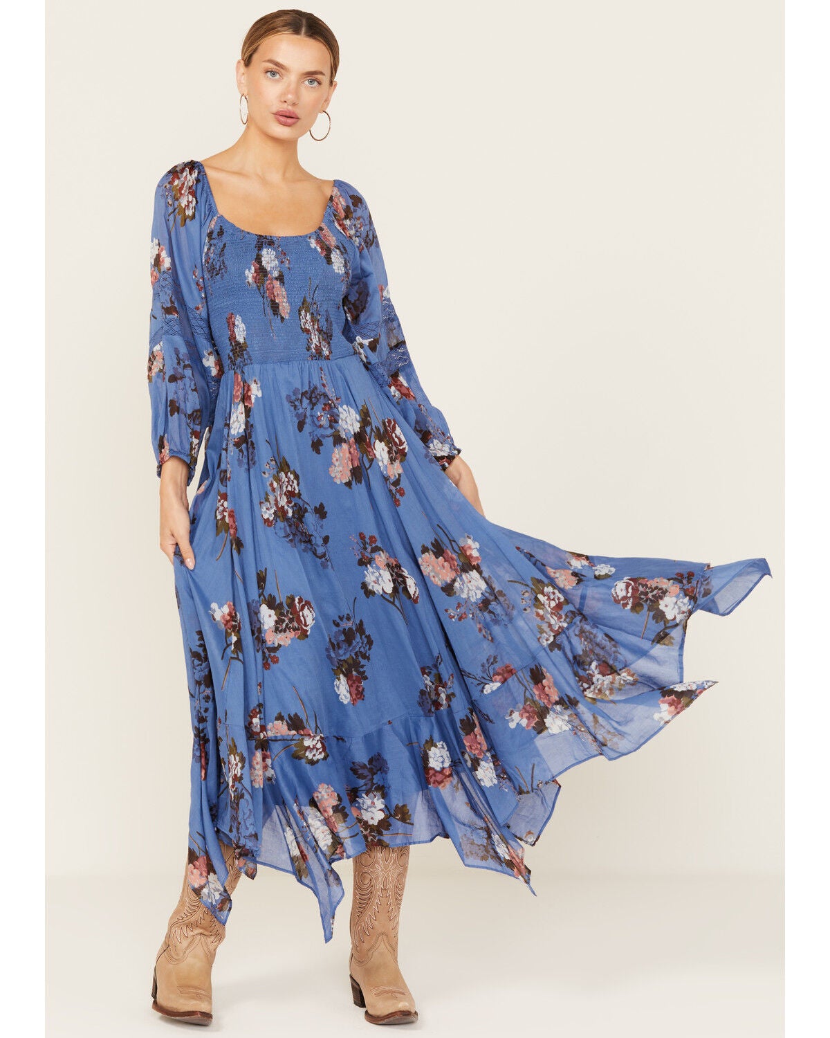 Free People Women's Morning Glory Floral Print Maxi Dress, Blue, hi-res