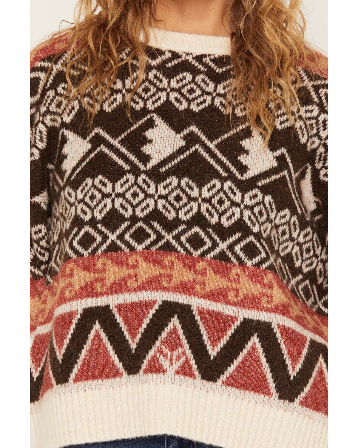 Image #3 - By Together Women's Southwestern Print Sweater, Brown, hi-res