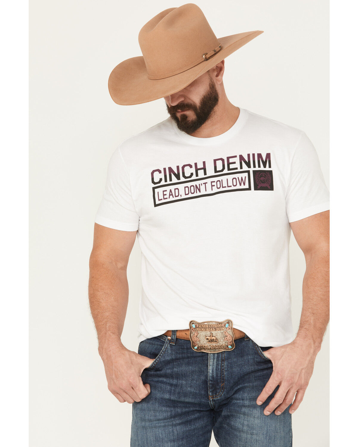 Image #1 - Cinch Men's Lead Don't Follow Short Sleeve Graphic T-Shirt, White, hi-res