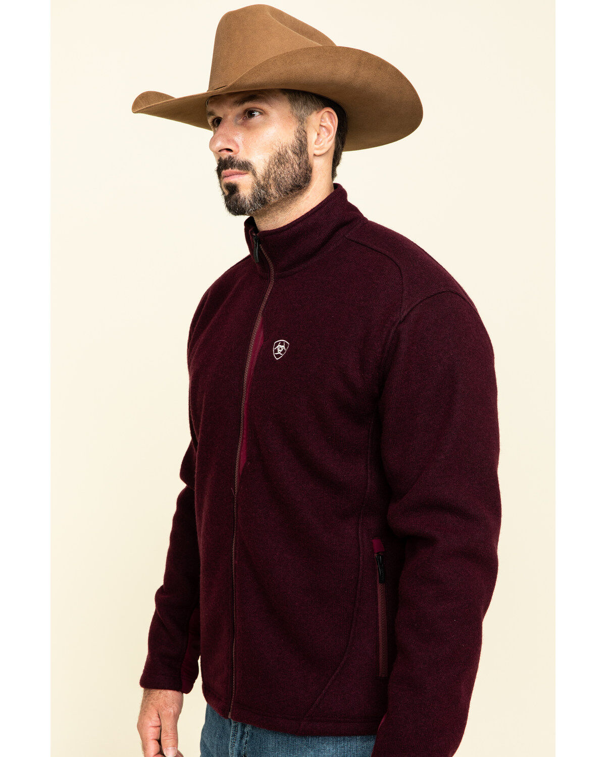 Image #3 - Ariat Men's Malbec Heather Bowdrie Bonded Full Zip Front Jacket, Wine, hi-res
