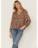 Very J Women's Cocoa Floral Print V-Neck Baby Doll Top, Brown, hi-res
