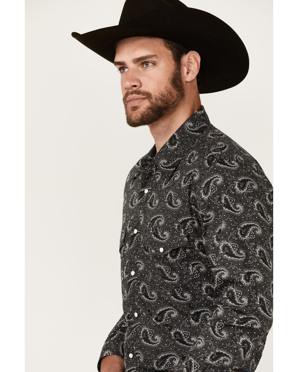 Image #2 - Rock & Roll Denim Men's Paisley Print Long Sleeve Snap Stretch Western Shirt, Black, hi-res