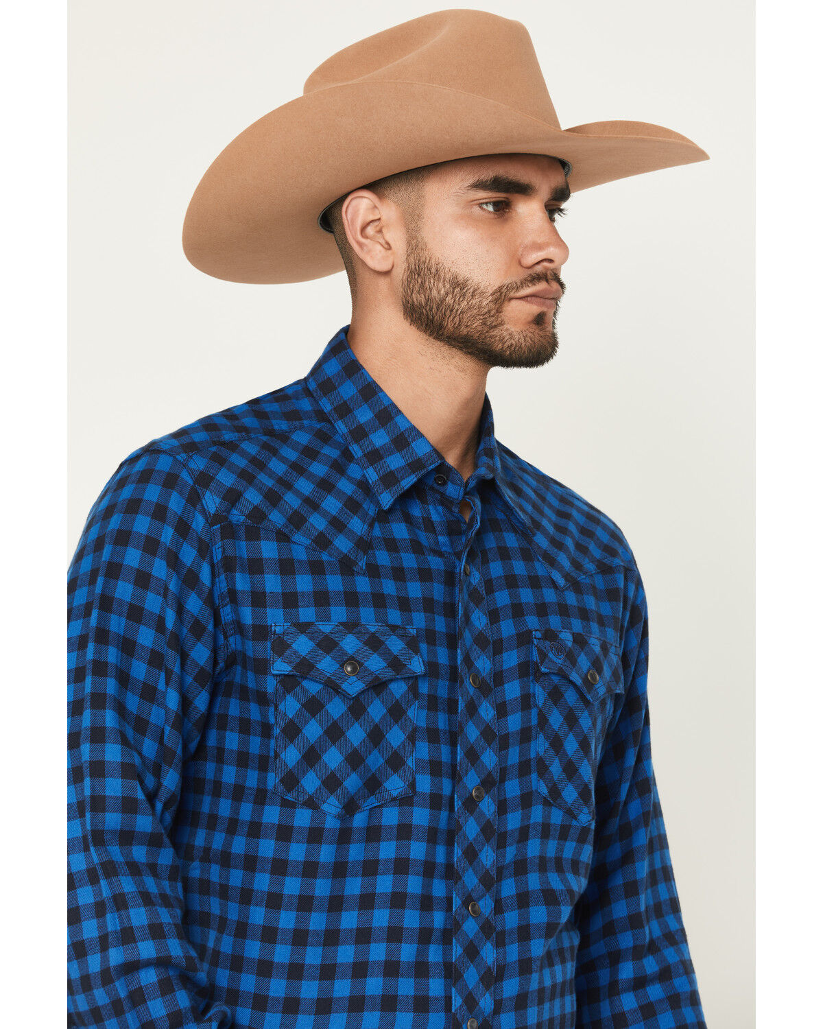 Image #2 - Wrangler Retro Men's Plaid Print Long Sleeve Snap Flannel Shirt, Blue, hi-res
