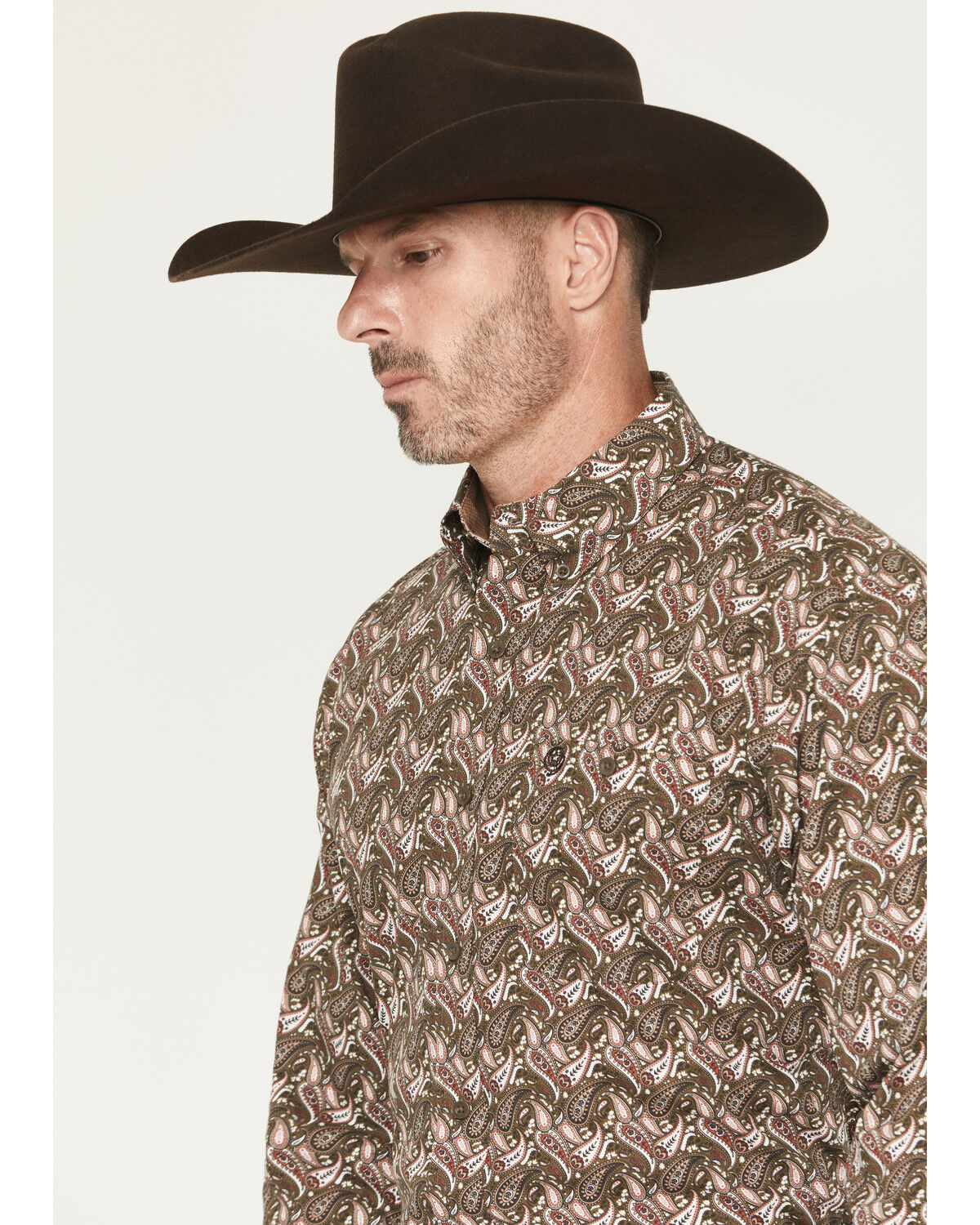 Image #2 - George Strait by Wrangler Men's Paisley Print Long Sleeve Button-Down Stretch Western Shirt, Brown, hi-res