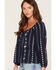 Image #2 - Lovestitch Women's Floral Striped Long Sleeve Top, Navy, hi-res