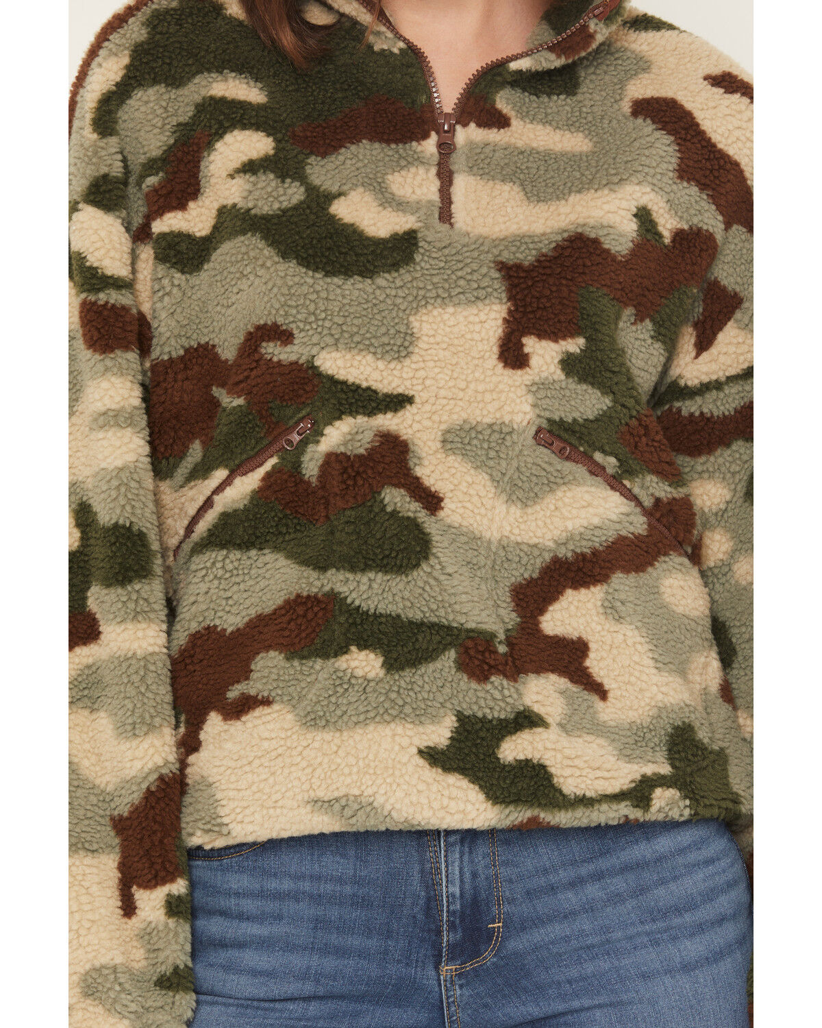 Image #3 - Rock & Roll Denim Women's Camo Print Sherpa Pullover, Olive, hi-res