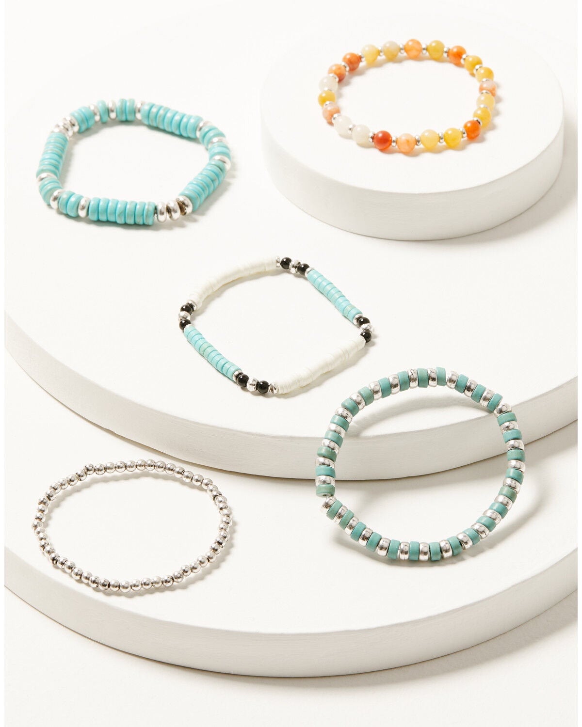 Shyanne Women's Multi Layer Stretch Bracelet Set - 5 Piece, Silver, hi-res