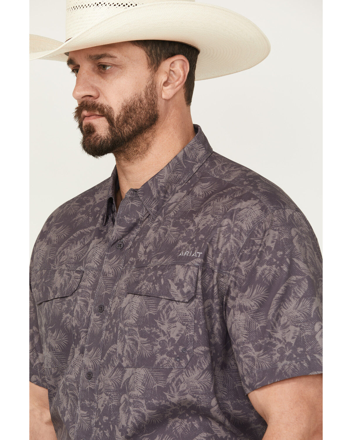 Image #2 - Ariat Men's VentTEK Printed Outbound Short Sleeve Button-Down Shirt - Tall, Black, hi-res