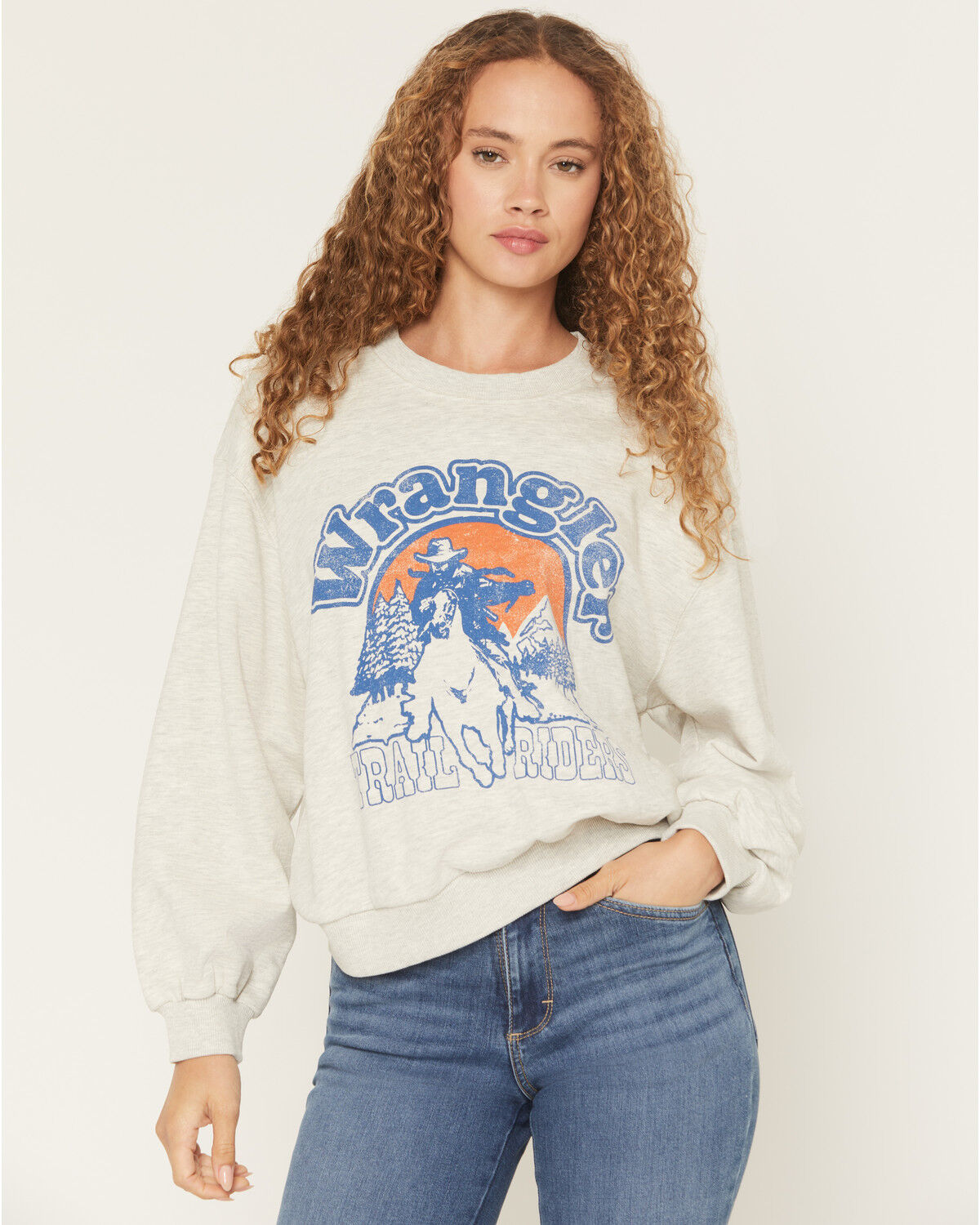 Image #1 - Wrangler Women's Logo Crewneck Sweatshirt, Grey, hi-res