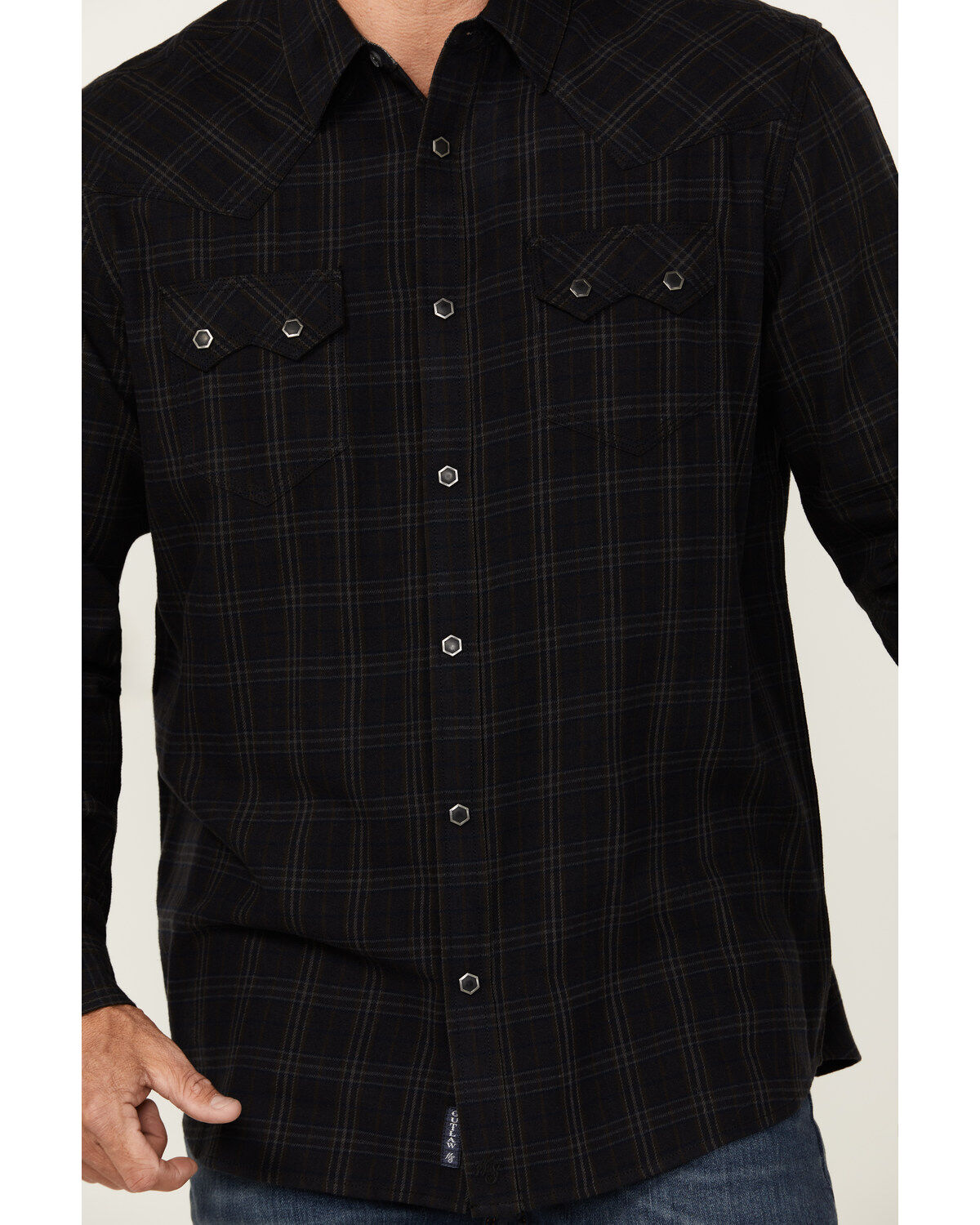 Image #3 - Moonshine Spirit Men's Blacksmith Plaid Print Long Sleeve Snap Western Shirt, Black, hi-res
