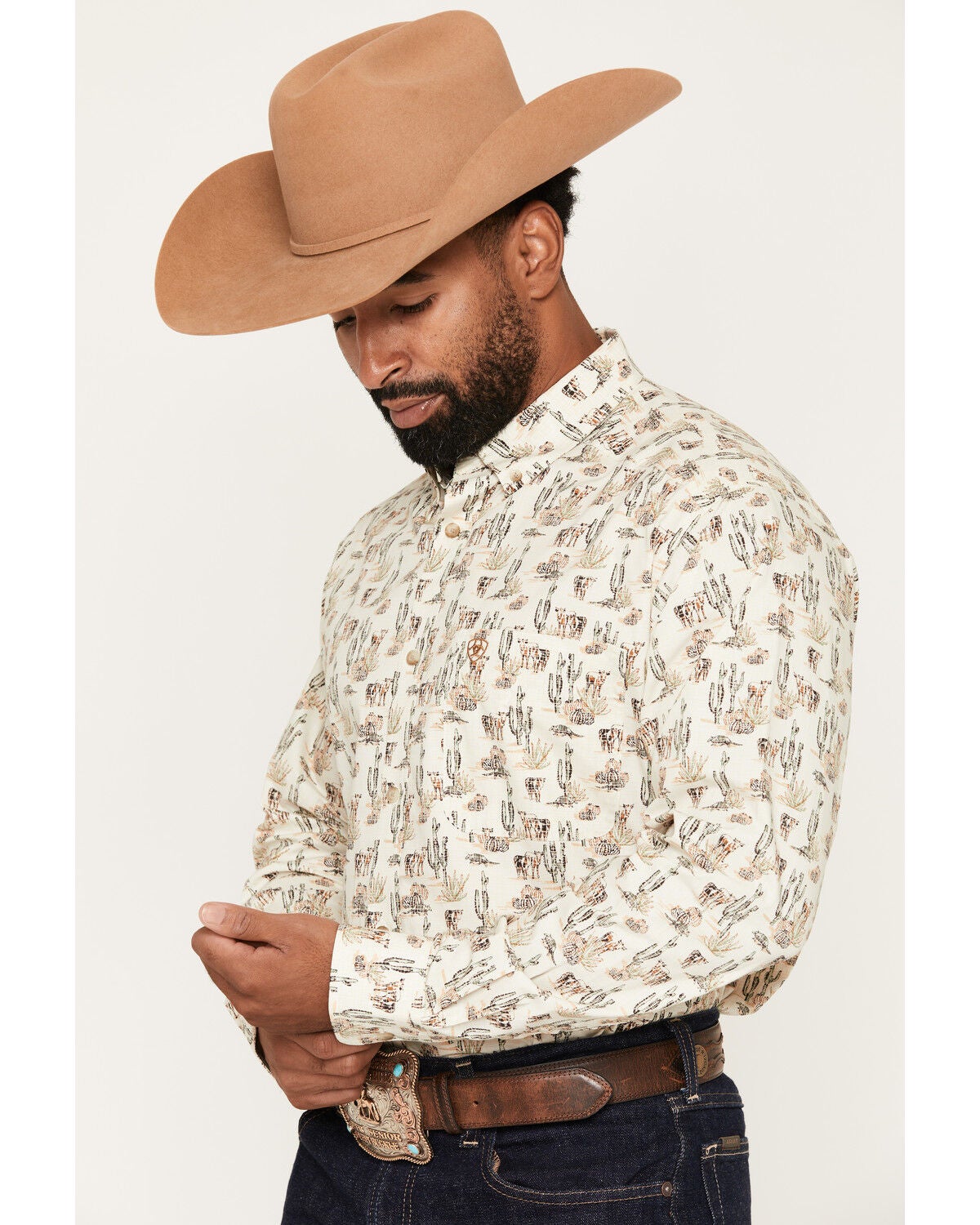 Image #2 - Ariat Men's Luthor Scenic Print Long Sleeve Button-Down Western Shirt, Cream, hi-res