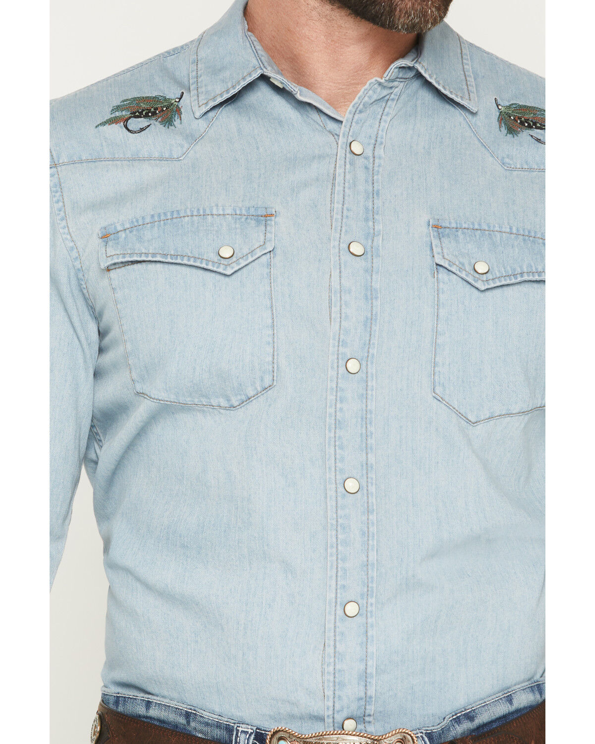 Image #3 - Pendleton Men's Light Wash Wash Gambler Long Sleeve Snap Denim Western Shirt, Light Wash, hi-res