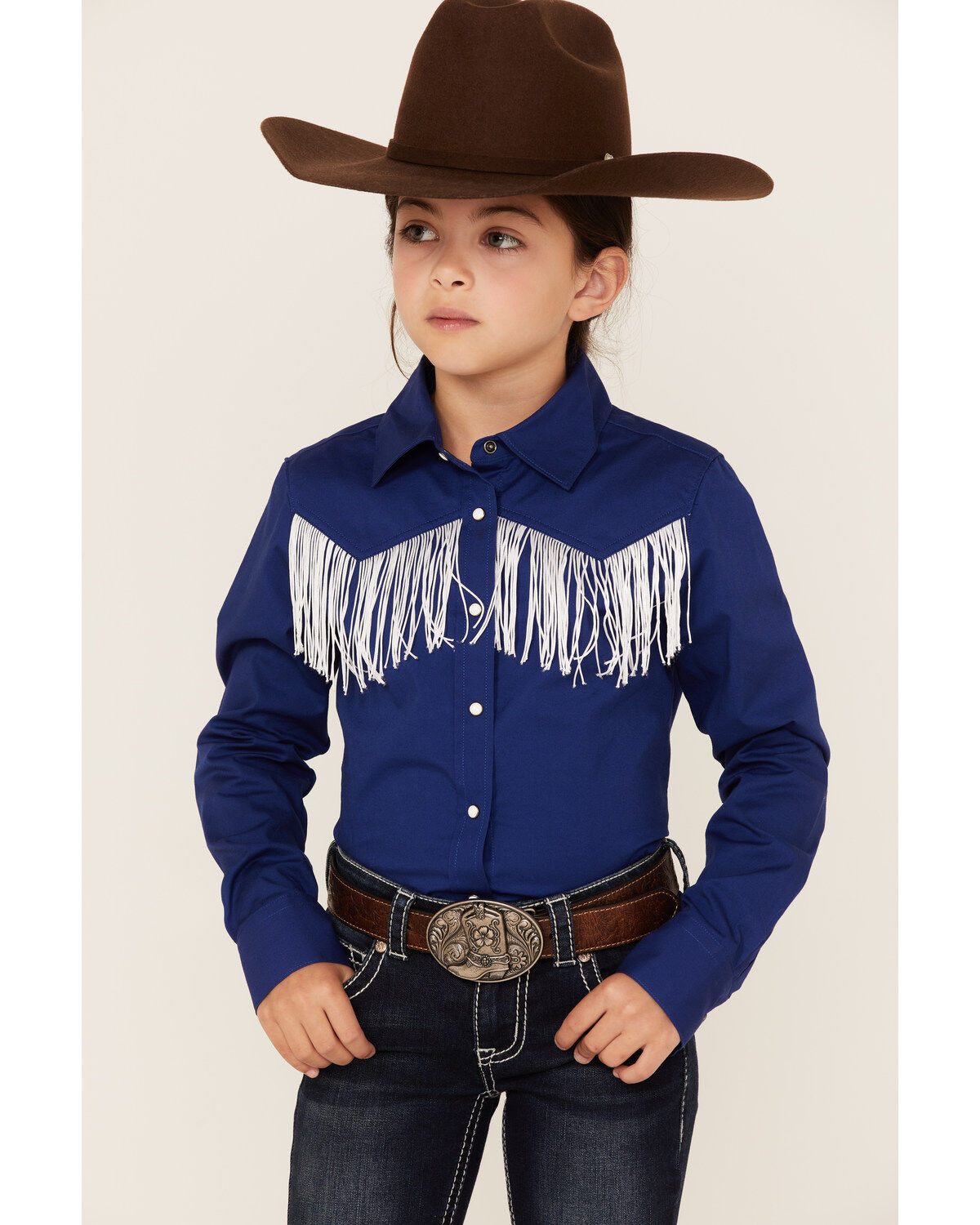Image #1 - Shyanne Girls' Fringe Long Sleeve Western Snap Shirt, , hi-res