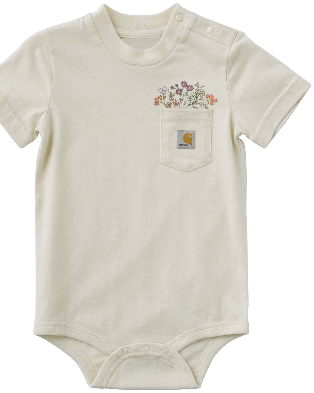 Carhartt Infant Girls' Flower Pocket Short Sleeve Onesie, Cream, hi-res