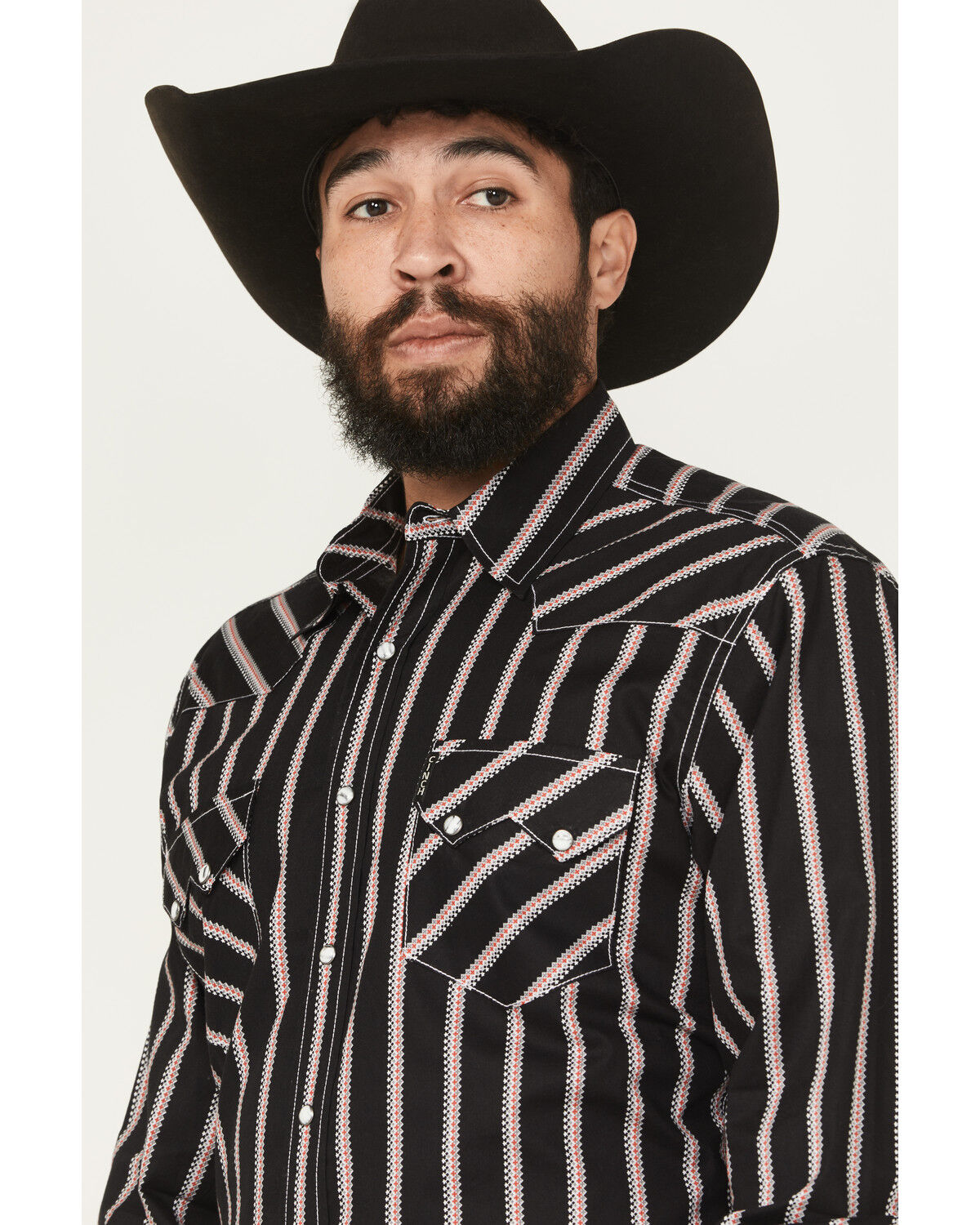 Image #2 - Cinch Men's Modern Fit Striped Long Sleeve Snap Western Shirt, Black, hi-res