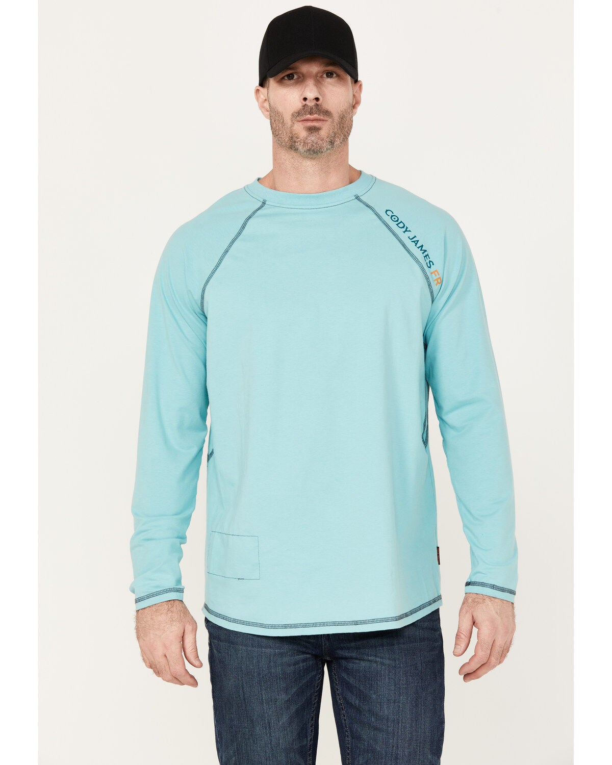 Cody James Men's FR Solid Long Sleeve Raglan Work T-Shirt, Teal, hi-res