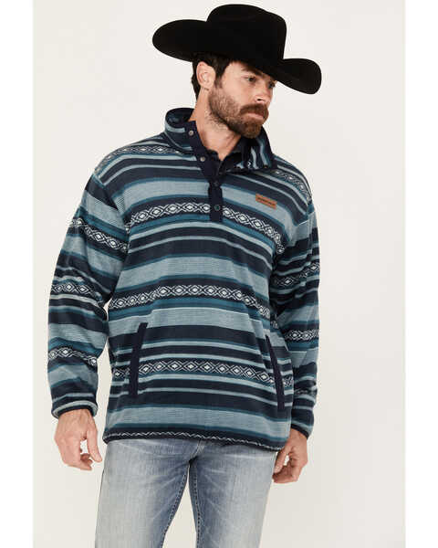 Cinch Men's Southwestern Striped Snap Pullover, Teal, hi-res