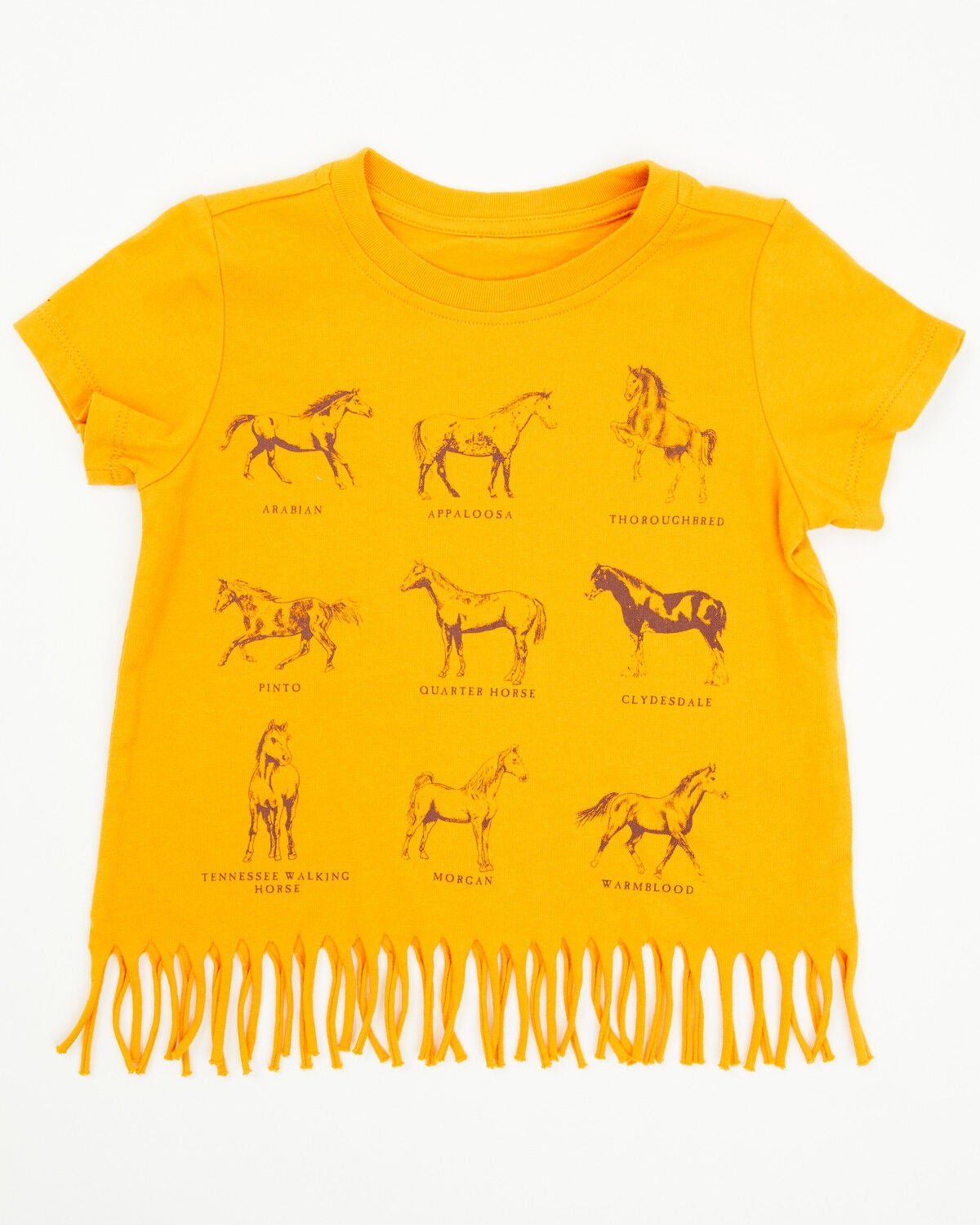 Shyanne Toddler Girls' Horse Breeds Fringe Short Sleeve Graphic Tee, Gold, hi-res